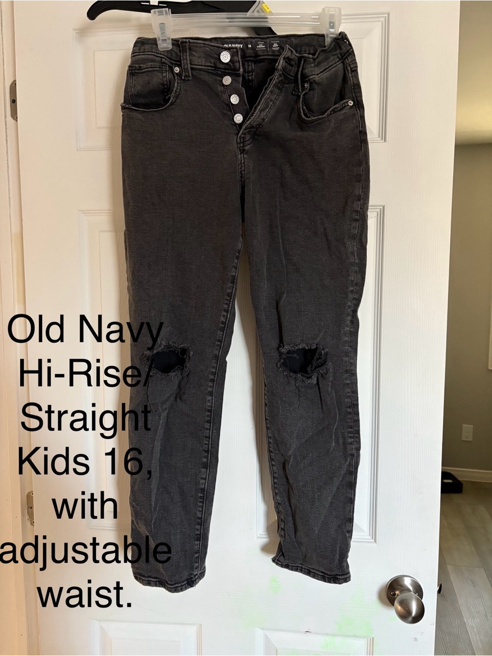Old Navy Black High-Rise Straight Jeans with Distressed Knees